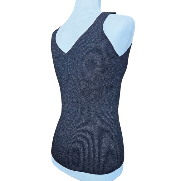 Vintage black halter top deep V front & back metallic thread body con size M - Picture 5 of 10